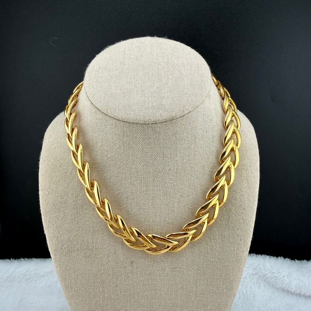 Vintage Napier Necklace Gold Chunky Interlocking Wheat Link 16in READ